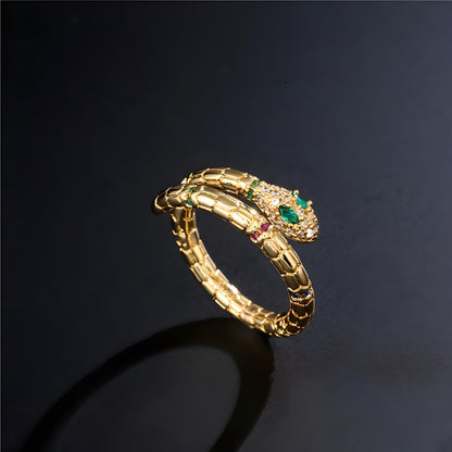 Gold Colored Serpent Ring with Zircon - BBKaddo