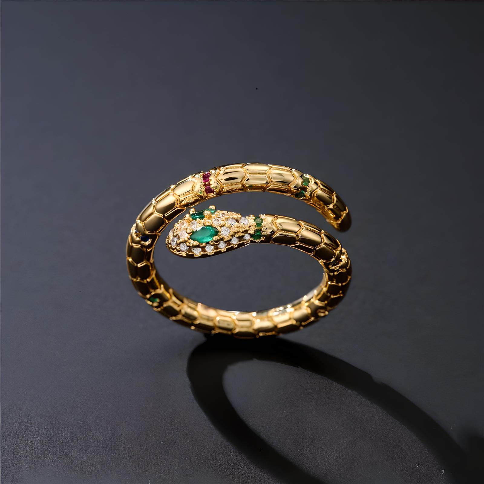 Gold Colored Serpent Ring with Zircon - BBKaddo