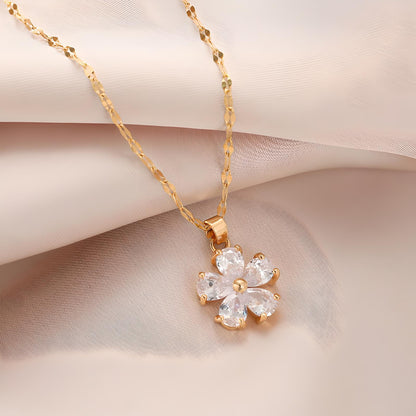 Gold Clavicle Luxury Necklace with Flowers - BBKaddo