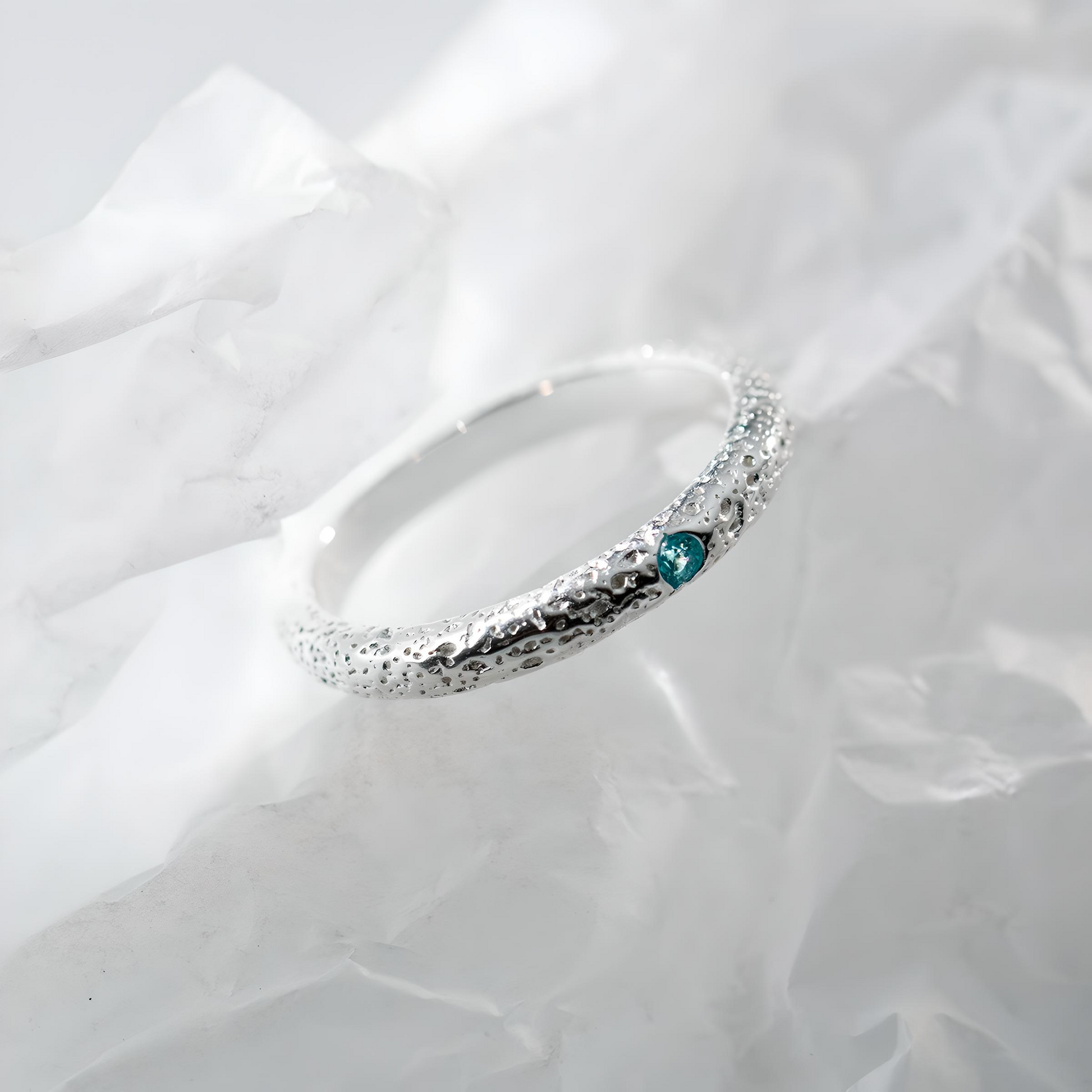 Sterling Silver Fashion Irregular Texture Aquamarine Ring - BBKaddo