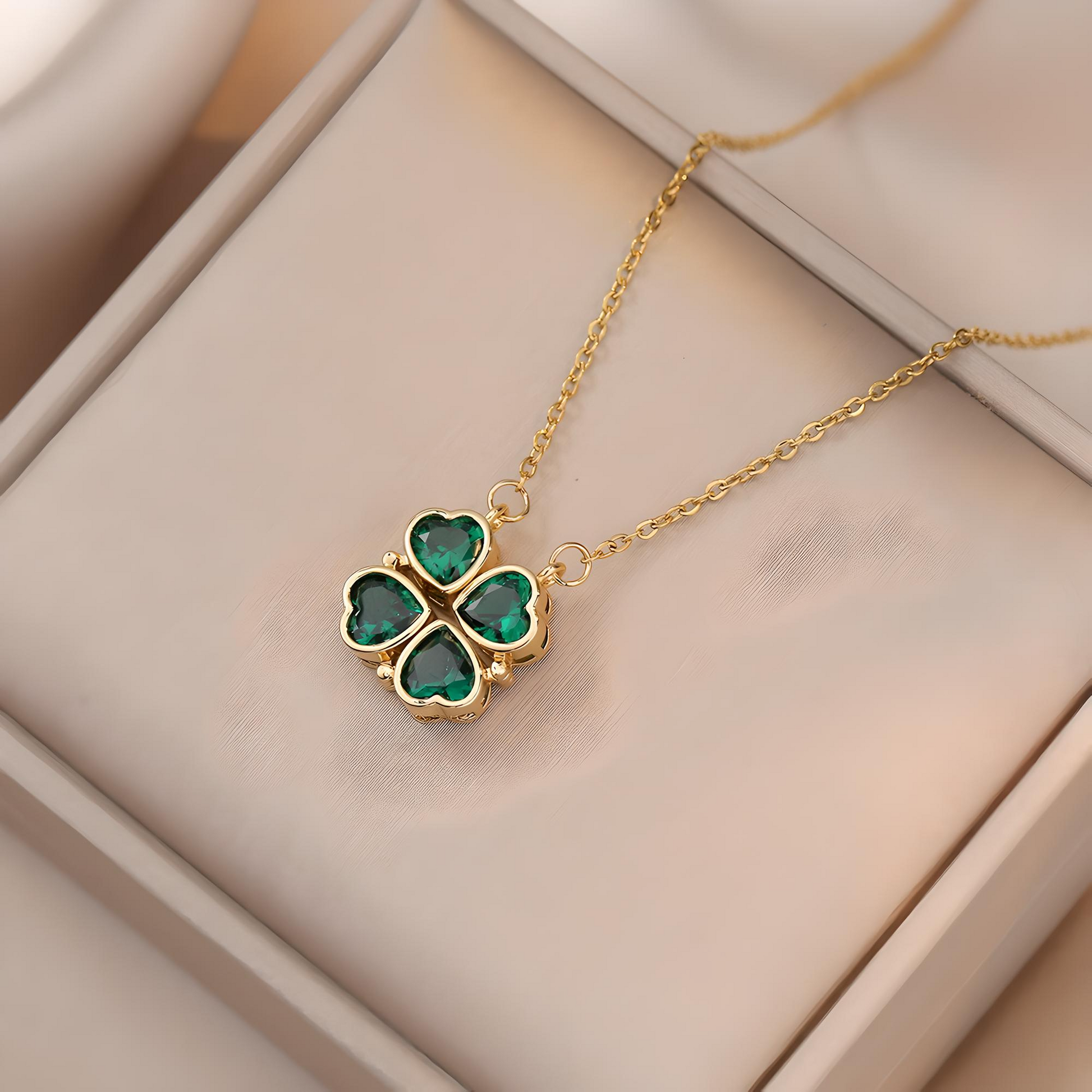 Necklace with Four Bright Green Hearts - BBKaddo