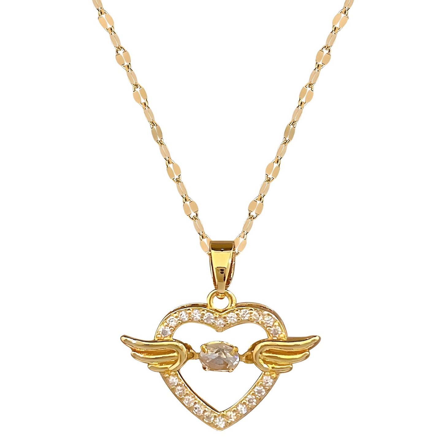 Luxury Full Diamond Necklace with Luminous Angel Hearts - BBKaddo