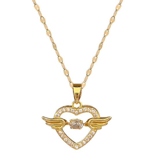 Luxury Full Diamond Necklace with Luminous Angel Hearts - BBKaddo